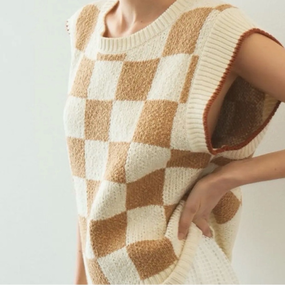 MAEVE By Anthropologie Checkered Sweater Vest Women’s Size M, Neutral